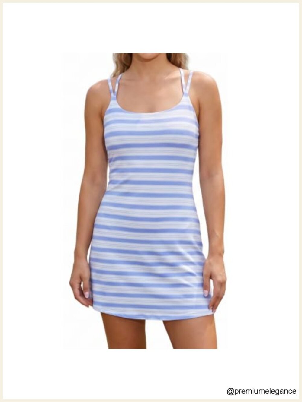 Striped Athletic Spaghetti Strap Mini Cami Dress Square Neck Backless A-Line